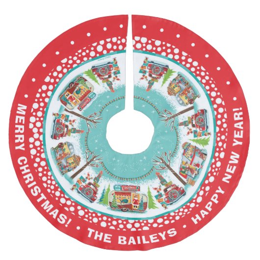 Individuell anpassbare Vintag Campers Polyester Weihnachtsbaumdecke (Vorderseite)