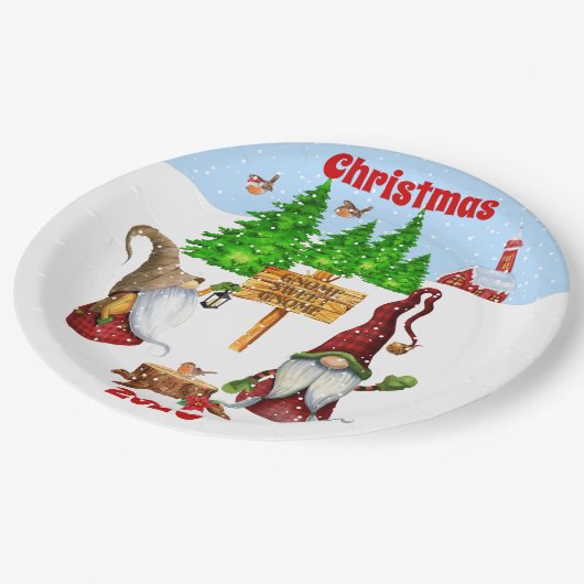 Individuell anpassbare Zuhause Sweet Zuhause Gnome Pappteller (Schrägansicht)