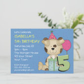 Individuell anpassbarer 5. Geburtstag Welpenhund Einladung (Stehend Vorderseite)