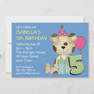 Individuell anpassbarer 5. Geburtstag Welpenhund Einladung