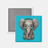 Individuell anpassbarer Baby Elephant Dj mit Kopfh Magnet (Vorderseite/Rückseite)