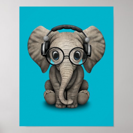 Individuell anpassbarer Baby Elephant Dj mit Kopfh Poster (Vorne)