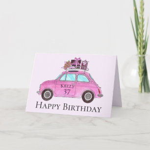 Individuell anpassbarer Geburtstag Retro Fiat 500 Karte