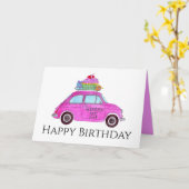 Individuell anpassbarer Geburtstag Retro Fiat 500 Karte (Gelbe Blume)