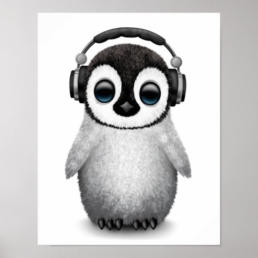 Individuell anpassbarer Niedlicher Baby Pinguin Dj Poster (Vorne)