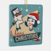 Individuell anpassbarer Retro-Weihnachten Vintager Keramikornament (Rechts)