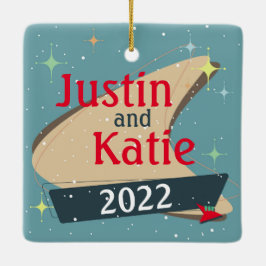 Individuell anpassbarer Retro-Weihnachten Vintager Keramikornament