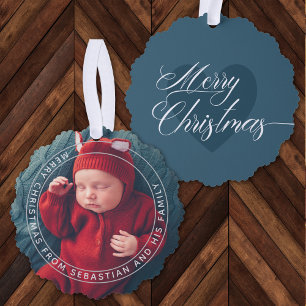 Individuell anpassbarer Text & Foto Elegant Frohe Ornament Karte