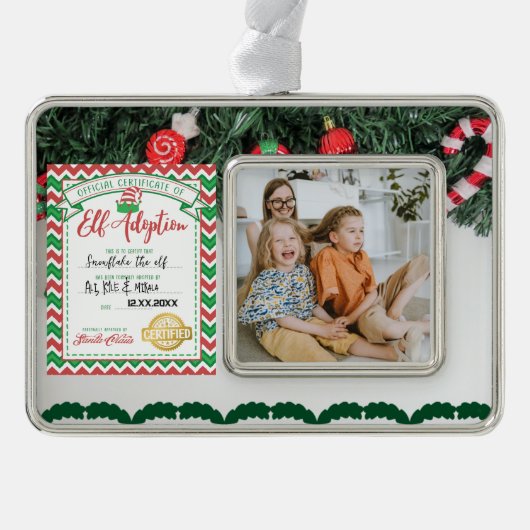 Individuell anpassbares Elf Adoption Certificate F Rahmen-Ornament Silber (Vorderseite)