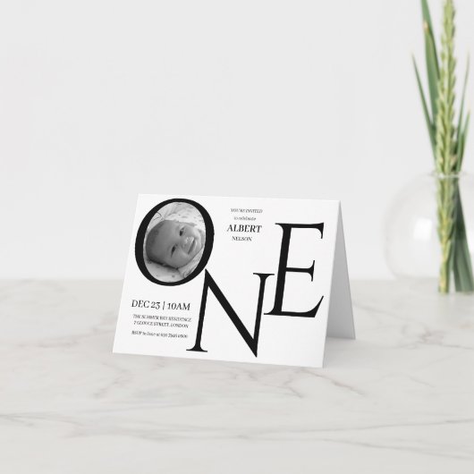Individuell anpassbares ONE Erstes Geburtstagsfoto Einladung (Vorderseite)