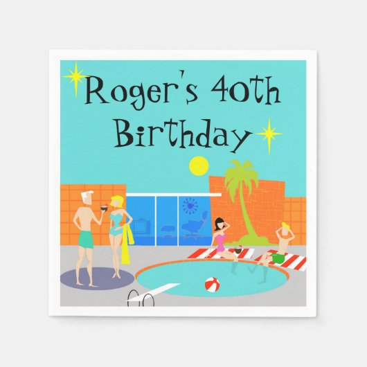 Individuell anpassbares Retro Pool Party Einweg Na Serviette (Vorderseite)
