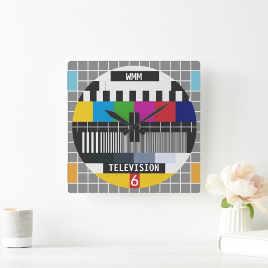 Individuell anpassbares Retro-TV-Testkartenmuster Quadratische Wanduhr (Zuhause)
