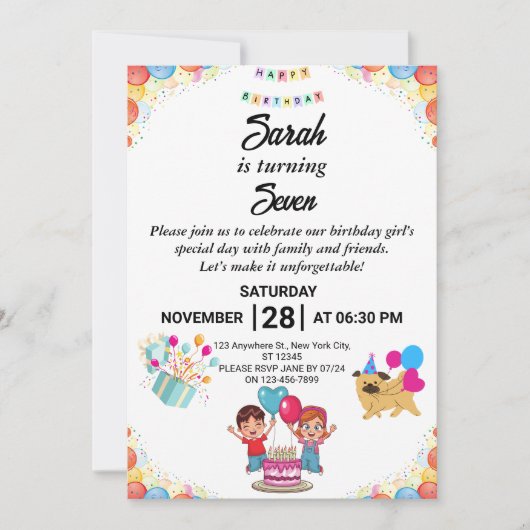 Individuell gestaltbare bunte Geburtstagsparty Einladung (Vorderseite)