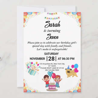 Individuell gestaltbare bunte Geburtstagsparty Einladung