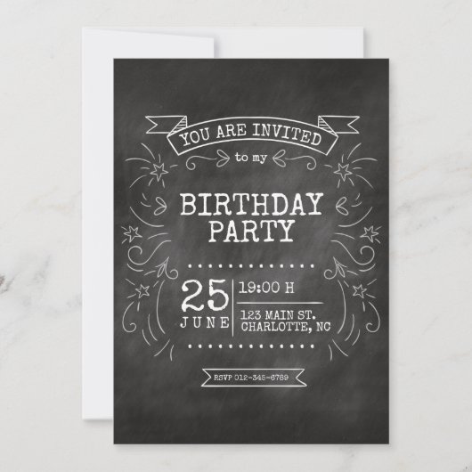 Individuell gestaltbare Chalkboard zum Geburtstag  Einladung (Vorderseite)