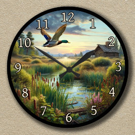 Individuell gestaltbare Mallard über einem ruhigen Runde Wanduhr