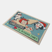 Individuell gestaltbare Retro-Familie Frohe Weihna Fußmatte (Schrägansicht)