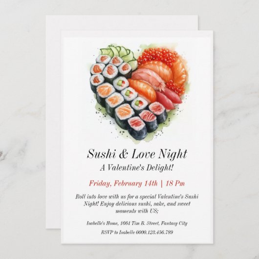 Individuell gestaltbare Sushi & Liebe Night Einlad Einladung (Vorne/Hinten)
