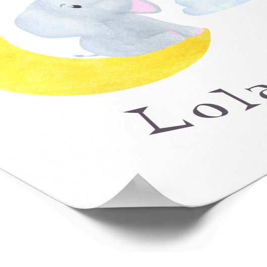 Individuell gestaltete Elephant Moon Stars Kinderz Poster (Ecke)