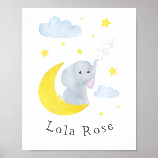 Individuell gestaltete Elephant Moon Stars Kinderz Poster (Vorne)