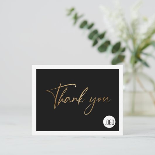 Individuell gestaltete Firmenlogos Social Gold Bla Dankeskarte (Stehend Vorderseite)