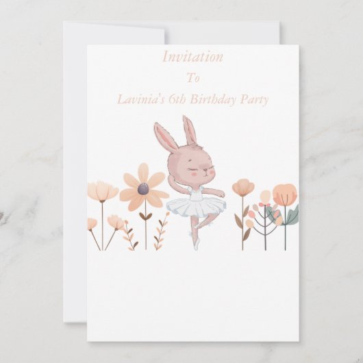 Individuell gestaltete Niedliche Ballerina Bunny E Einladung (Vorderseite)