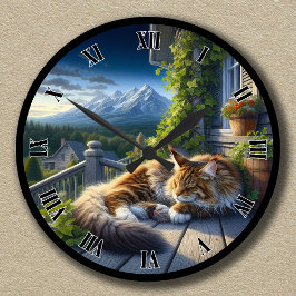 Individuell gestaltete ruhige Katze auf einem Hüge Runde Wanduhr
