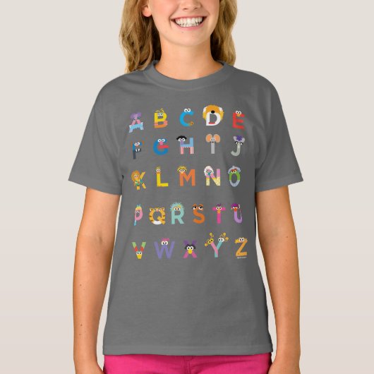 Individuell gestaltete Sesamstraße Alphabet T-Shirt (Vorderseite)