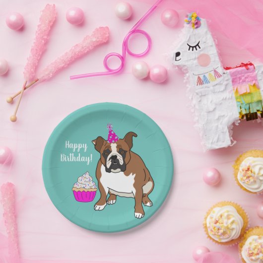 Individuell gestalteter englischer Bulldog Geburts Pappteller (Party)