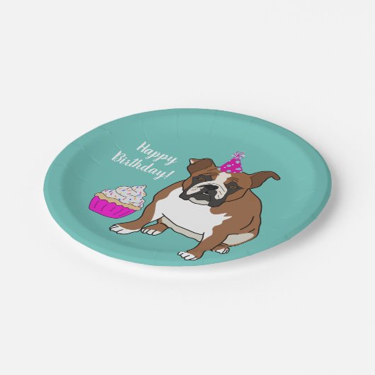 Individuell gestalteter englischer Bulldog Geburts Pappteller (Schrägansicht)