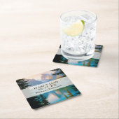 Individuell gestalteter Mountain Lake Event Hochze Rechteckiger Pappuntersetzer (Vor Ort)