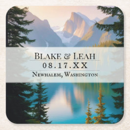 Individuell gestalteter Mountain Lake Event Hochze Rechteckiger Pappuntersetzer