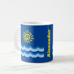 Individuell gestalteter Name Gelbe Sonne Blaue Wel Kaffeetasse