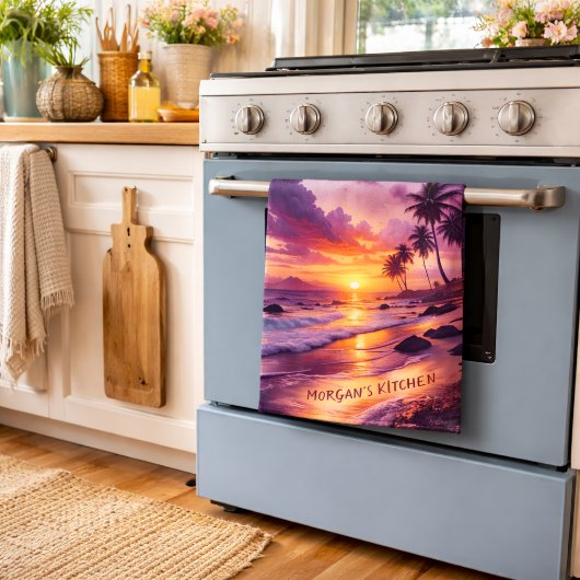 Individuell gestalteter tropischer Sonnenuntergang Geschirrtuch