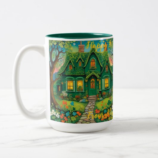 Individuell gestaltetes Bauernhaus St Patrick’s Da Zweifarbige Tasse (Links)