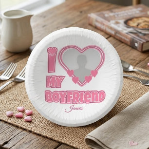Individuell Ich liebe meinen Freund – Foto & Name Pappteller