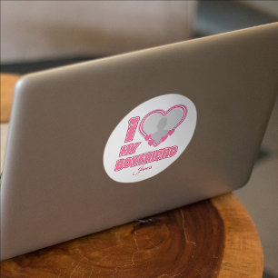 Individuell Ich liebe meinen Freund – Foto & Name Runder Aufkleber