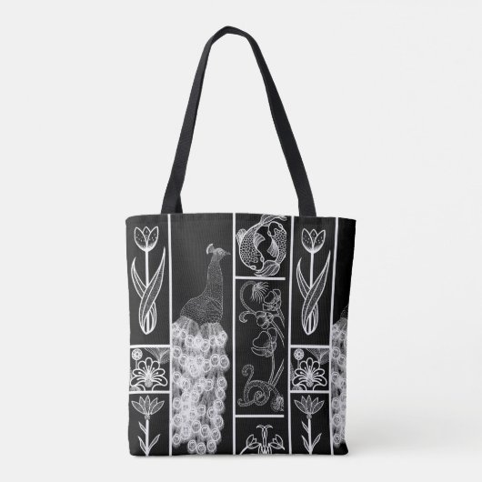 Individuell in Schwarz und Weiß gehaltene elegante Tasche (Rückseite)