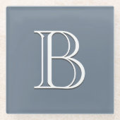 Individuell Mit Monogramm Anfangsmittel Blau und W Glasuntersetzer (Vorderseite)