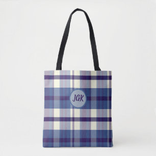 Individuell monogrammierte blaue Karo-Tasche Tasche