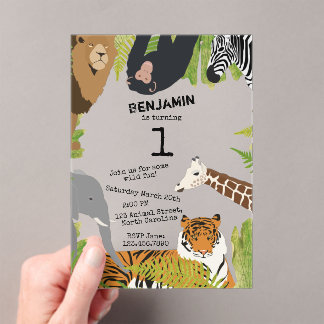 Individuell Niedliche Jungle Animals Safari Geburt Acryleinladungen
