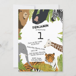 Individuell Niedliche Jungle Animals Safari Kinder Einladung