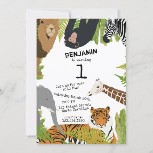 Individuell Niedliche Jungle Animals Safari Kinder Einladung