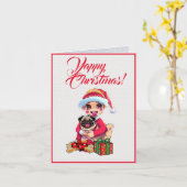 Individuell Niedlicher Mops Hund mit kleinen Mädch Karte (Gelbe Blume)