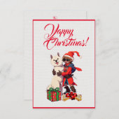 Individuell Niedlicher Samoyed Hund mit Girl Xmas  Dankeskarte (Vorne/Hinten)