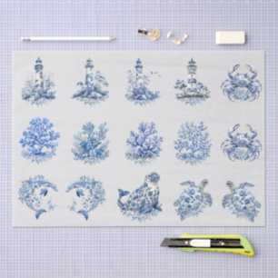 Individuell Vintage inspiriertes Blau Weiß Delft Seidenpapier
