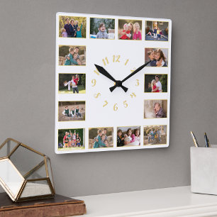 Individuelle 14er Foto-Collage Hochzeitsjubiläum F Quadratische Wanduhr