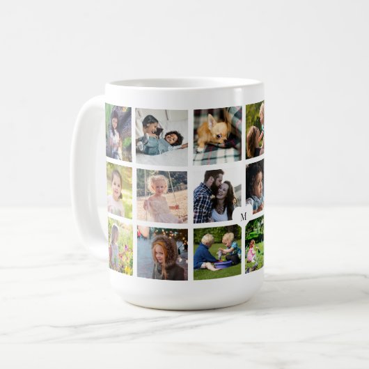 Individuelle 18-Foto-Collage-Monogramm personalisi Kaffeetasse (Vorderseite Links)