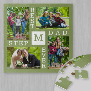 Individuelle 4-Foto-Collage Grün Bester Stiefvater Puzzle