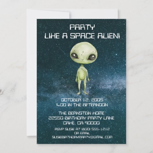 Individuelle Altersgruppe Weltraum Alien Geburtsta Einladung (Rückseite)